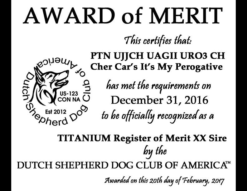 Dutch Shepherd Dog Club of America Award of Merit