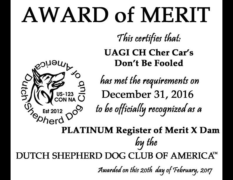Dutch Shepherd Dog Club of America Award of Merit