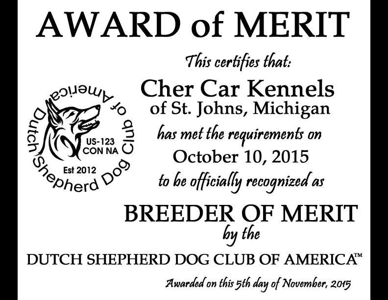 Dutch Shepherd Dog Club of America Breeder of Merit