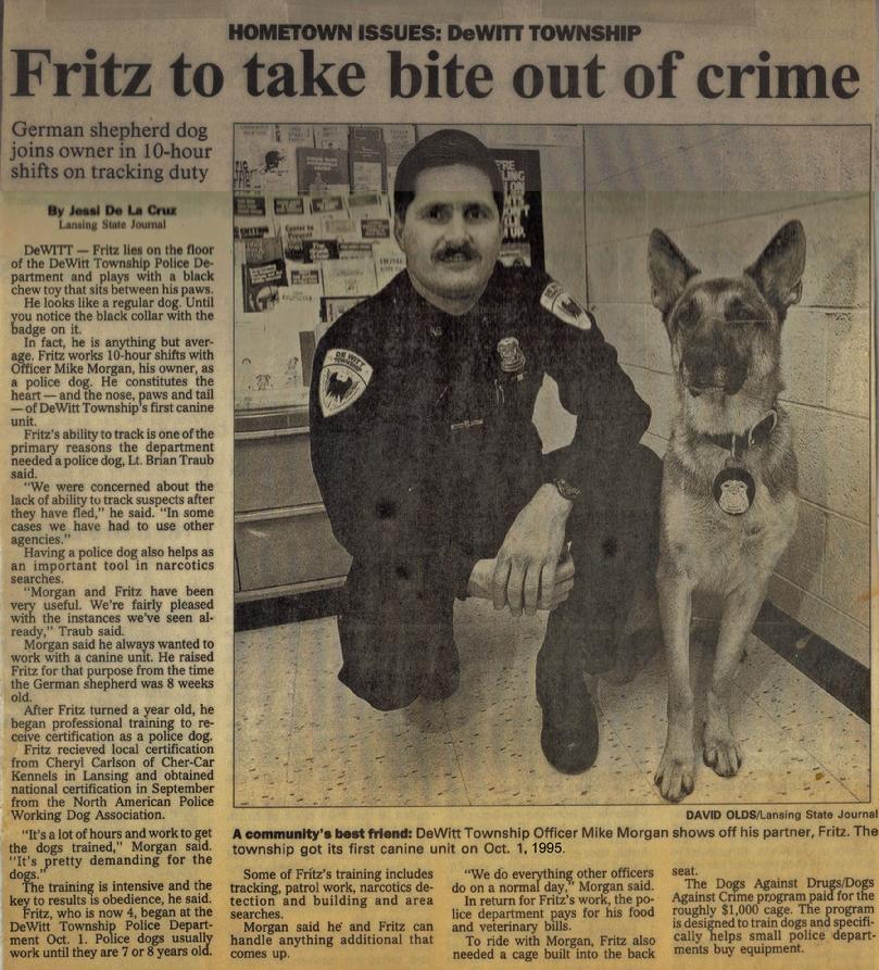 Officer Mike Morgan and PSD K-9 Fritz trained by Cher Car Kennels